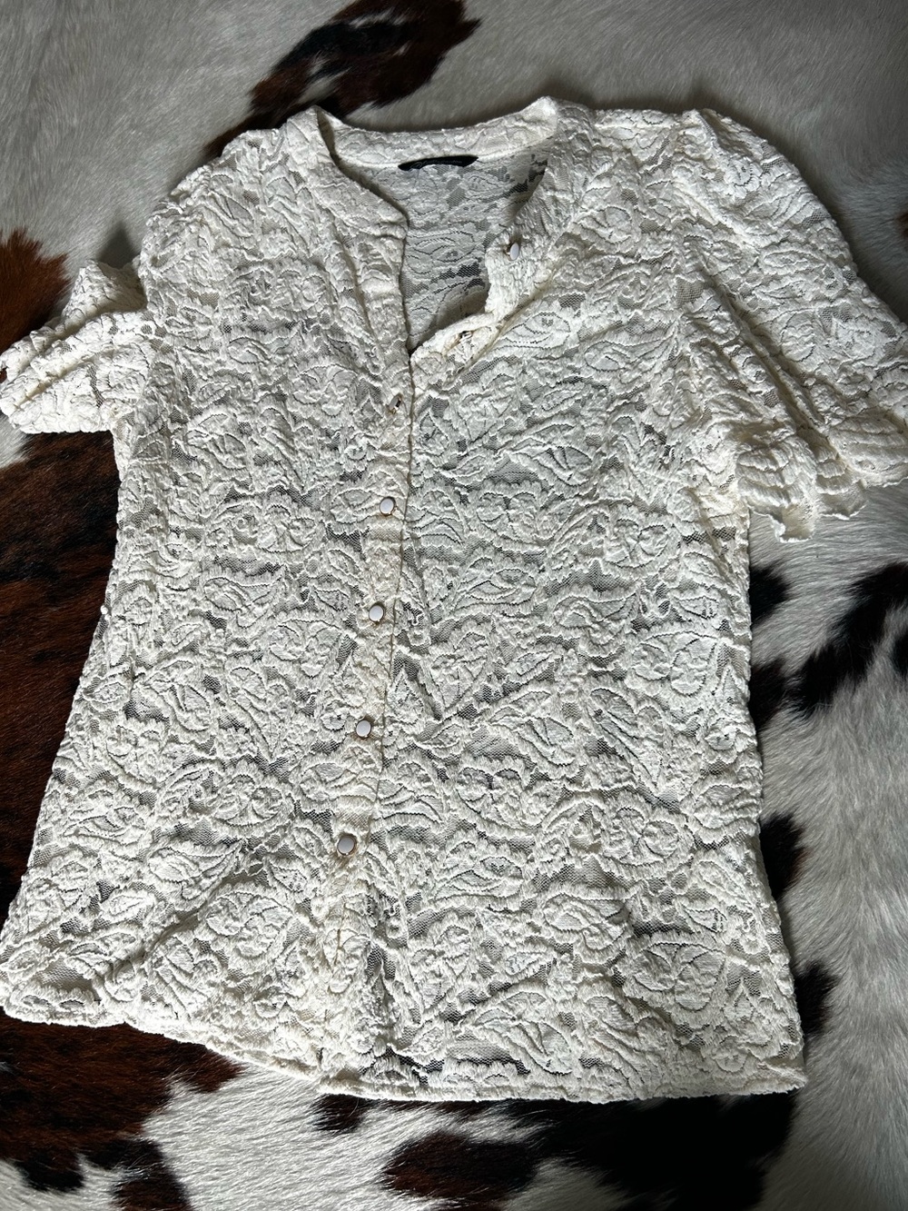 Women's Cream Lace Button-Front Top